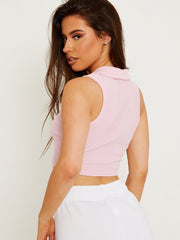 Ribbed Half-Button Placket Cropped Tank Top
