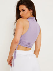 High Neck Sleeveless Ruched Vest Top
