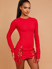 Lace Up Front Ribbed Bodycon Dress
