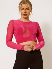 Mesh Insert Double Layered Slinky Crop Top