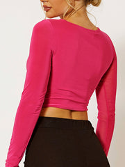 Mesh Insert Double Layered Slinky Crop Top