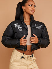 NYC Embroidered Cropped Puffer Jacket