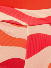 Printed Ribbed Flared Trousers