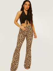 Printed Ribbed Flared Trousers