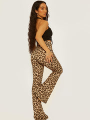 Printed Ribbed Flared Trousers