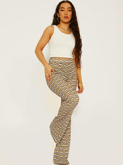 Printed Ribbed Flared Trousers