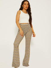 Printed Ribbed Flared Trousers
