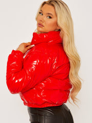 PVC Leather Cropped Puffer Jacket