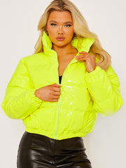 PVC Leather Cropped Puffer Jacket