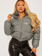 PVC Leather Cropped Puffer Jacket