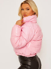 PVC Leather Cropped Puffer Jacket