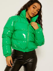 PVC Leather Cropped Puffer Jacket