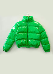 PVC Leather Cropped Puffer Jacket