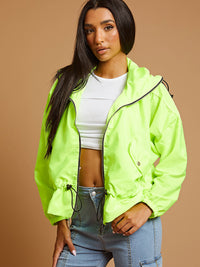 High Neck Hooded Festival Jacket - Neon Green