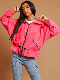High Neck Hooded Festival Jacket - Neon Pink