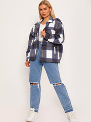 Classic Thick Colour Block Checked Shirt Jacket Shacket