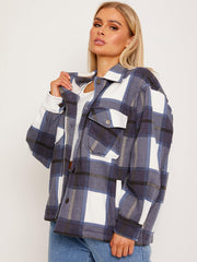 Classic Thick Colour Block Checked Shirt Jacket Shacket