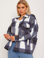 Classic Thick Colour Block Checked Shirt Jacket Shacket