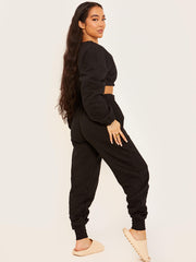 Oversized Fleeced Crop Top & Jogger Co-ord