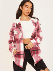 Thick Checked Shacket With Zip & Hood