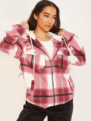 Thick Checked Shacket With Zip & Hood