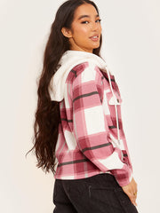 Thick Checked Shacket With Zip & Hood