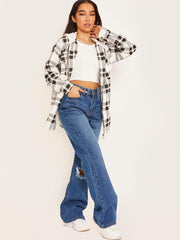 Thick Checked Shacket With Zip & Hood