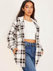 Thick Checked Shacket With Zip & Hood