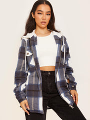 Thick Checked Shacket With Zip & Hood