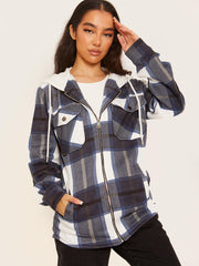 Thick Checked Shacket With Zip & Hood