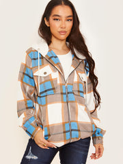 Thick Checked Shacket With Zip & Hood
