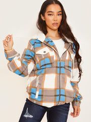 Thick Checked Shacket With Zip & Hood