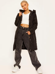 Onion Quilted Long Sleeves Longline Hooded Coat