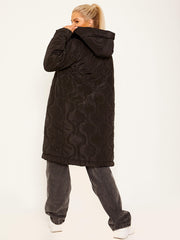 Onion Quilted Long Sleeves Longline Hooded Coat