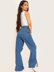 Ripped Knee Split Flapper Jeans