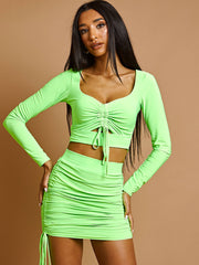 Slinky Cut Out Ruched Crop Top & Skirt Co-ord