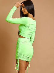 Slinky Cut Out Ruched Crop Top & Skirt Co-ord