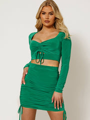 Slinky Cut Out Ruched Crop Top & Skirt Co-ord