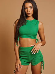 Ribbed Ruched Sleeveless Crop Top & Shorts Co-ord