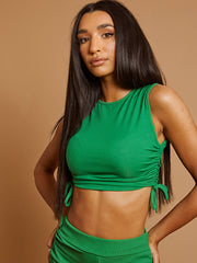 Ribbed Ruched Sleeveless Crop Top & Shorts Co-ord