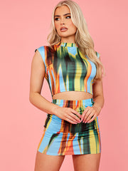 Coordenina de cultivo y falda de múltiples colores de patrón de color