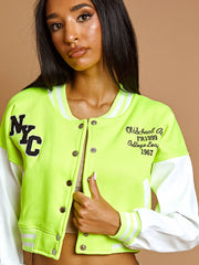 PU Contrast Sleeve Cropped Varsity Jacket