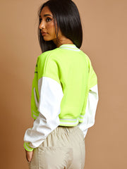 PU Contrast Sleeve Cropped Varsity Jacket