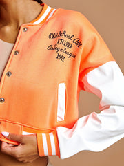 PU Contrast Sleeve Cropped Varsity Jacket