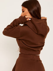 Zip Up Fleeced Cropped Cardigan Hoodie