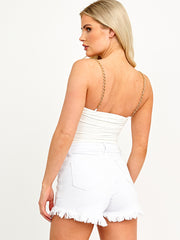 Chain Strap Slinky Crop Top With Cut Out Detail