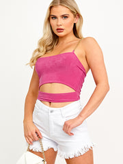 Chain Strap Slinky Crop Top With Cut Out Detail