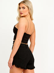 Chain Strap Slinky Crop Top With Cut Out Detail