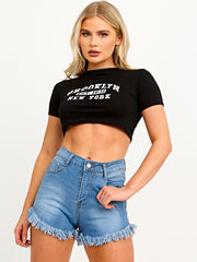 High Waisted Frayed Denim Shorts