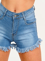 High Waisted Frayed Denim Shorts